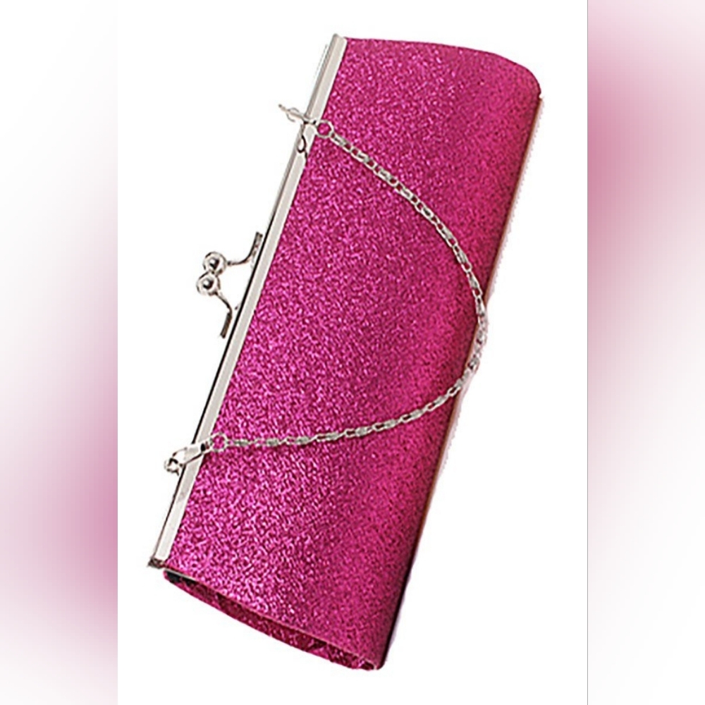 Glitter Evening Clutch Purse w/ Chain | Prom Wedding Party Bag | 8 Colors